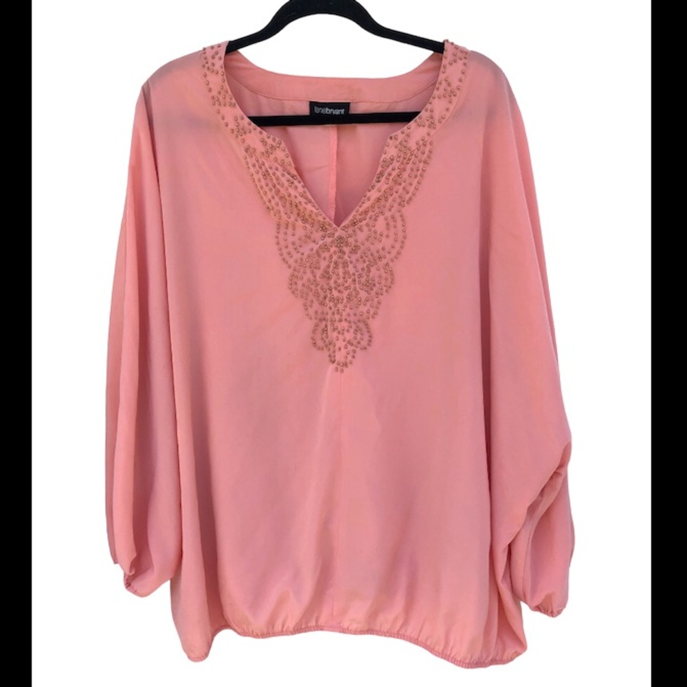 Lane Bryant coral blouson beaded top 24W